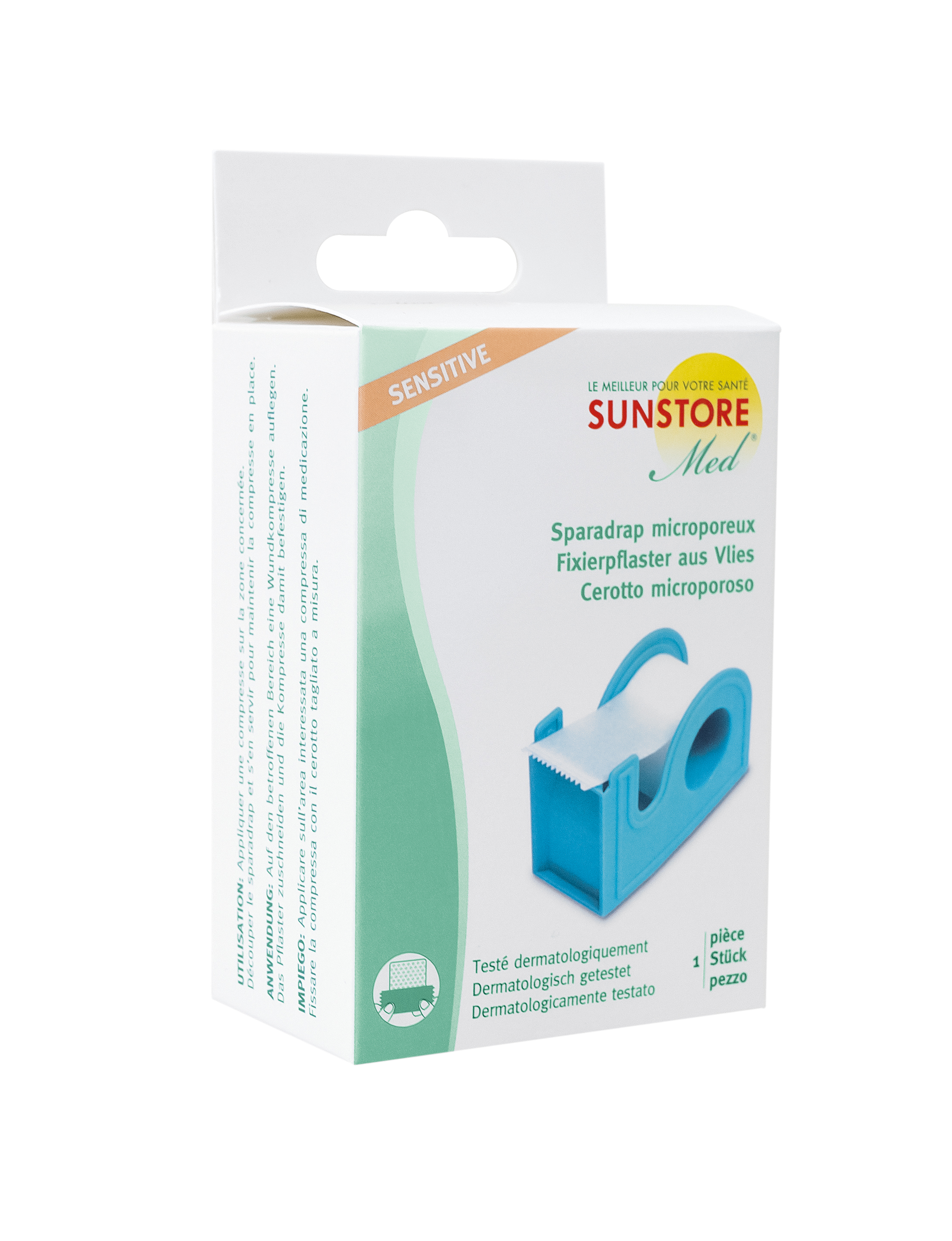 Sun Store Fixierpflaster Vlies sanft mit Dispenser<br>1 Stück, Rolle, 5mx25mm, weiss