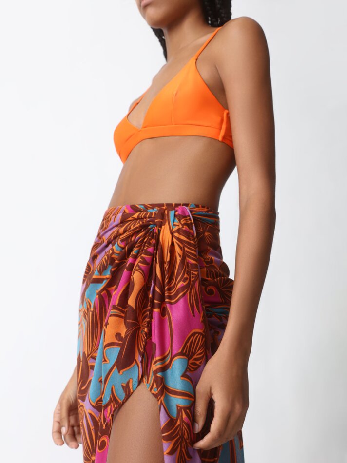 Saia pareô estampada - Marrom