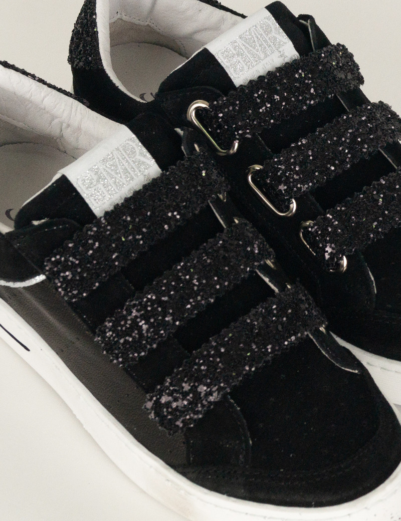 SEMERDJIAN BASKETS BASSES GAREN À SCRATCH GLITTER NOIR CUIR NOIR 10425