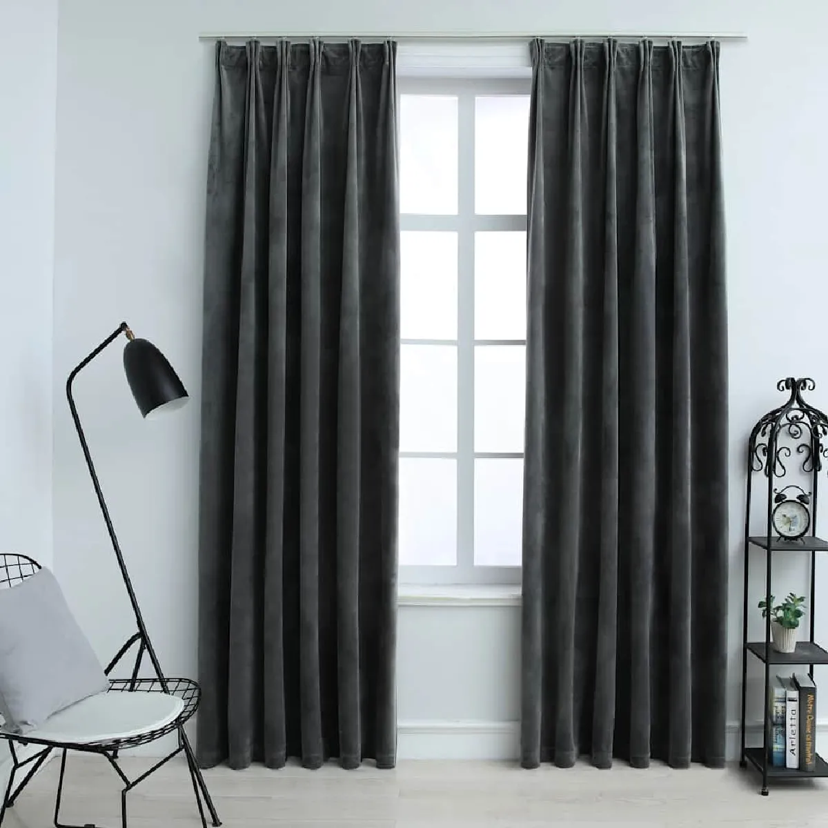 vidaXL Rideaux Velours & Crochets - Anthracite