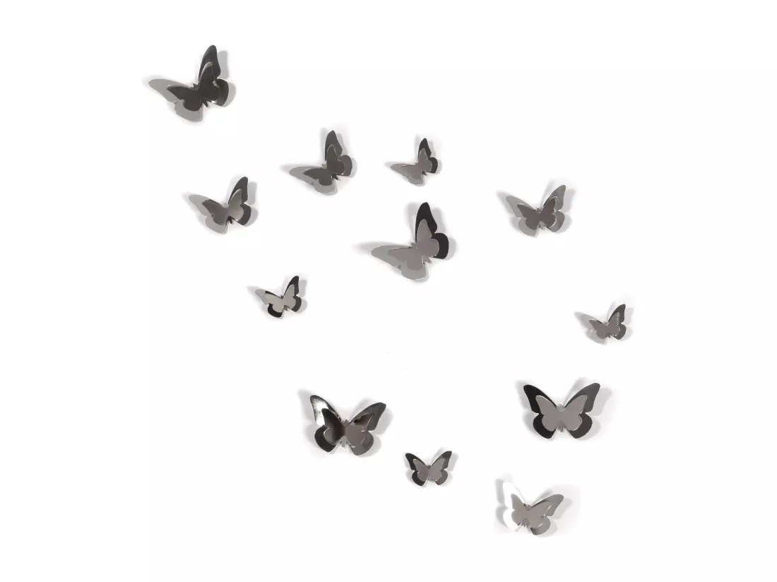 DÉCORATION MURALE nuée de papillons Métal, 12 papillons argenté