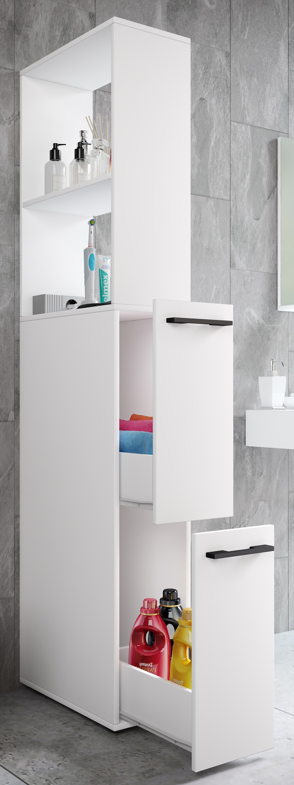 VCM Badmöbel Nischenschrank Raumteiler Badschrank Hochschrank Schublade Sadilo XL