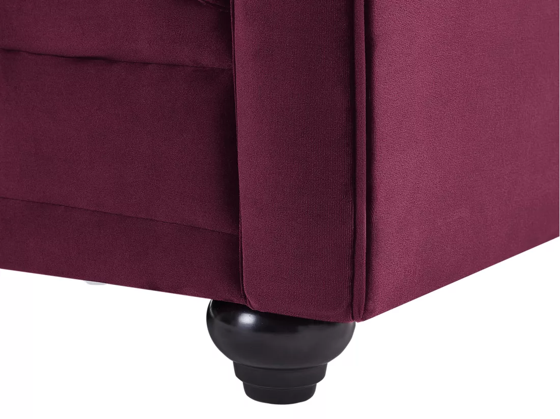 Canapés 3 places, 2 places et fauteuil en velours pourpre CHESTERFIELD