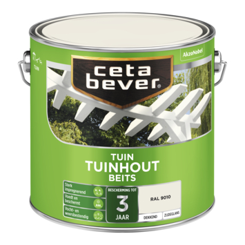CetaBever Tuinhoutbeits zijdeglans dekkend RAL 9010 gebroken wit 2,5 liter