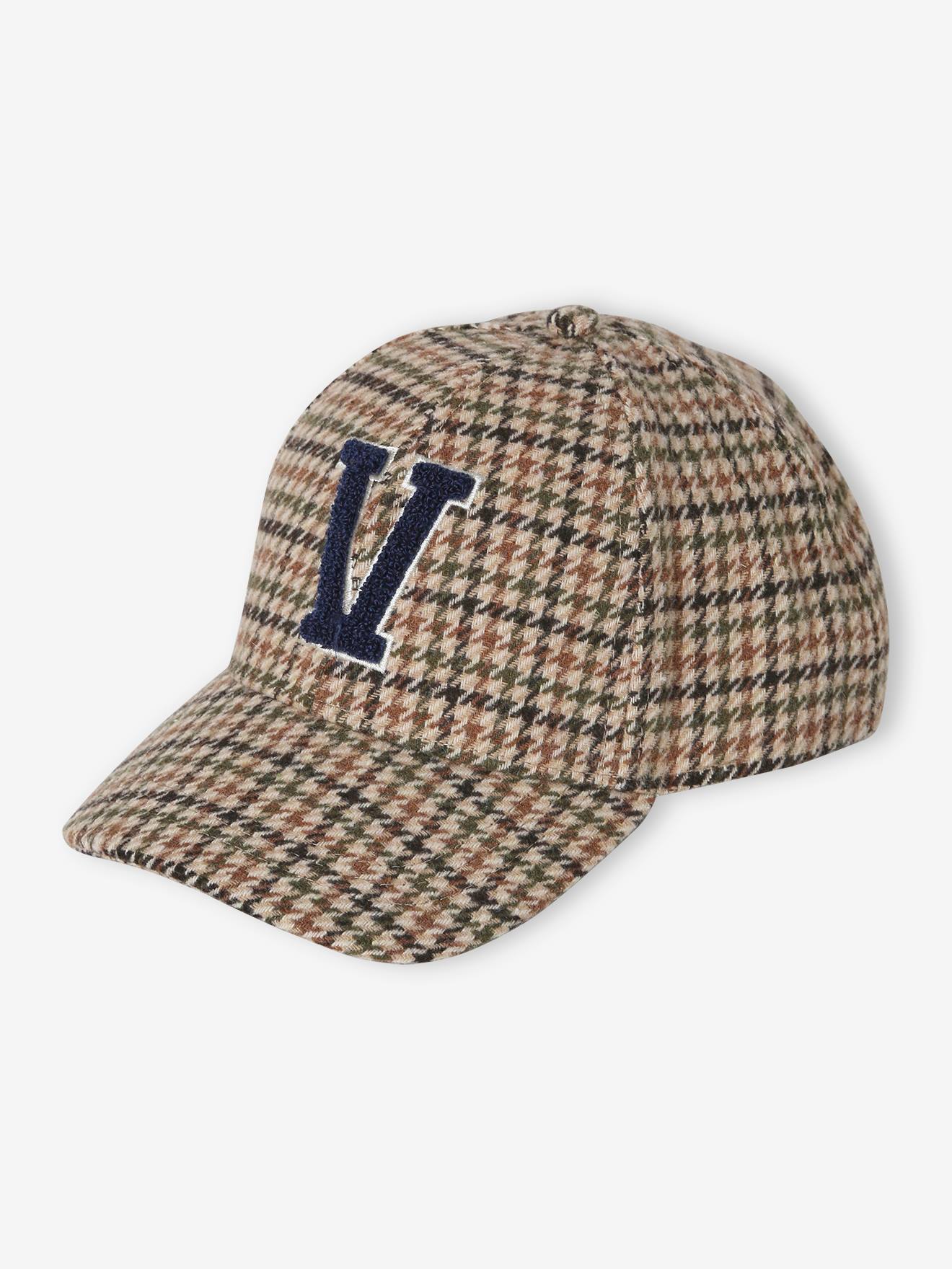 Gorro de inverno xadrez para meninas, xadrez bege.