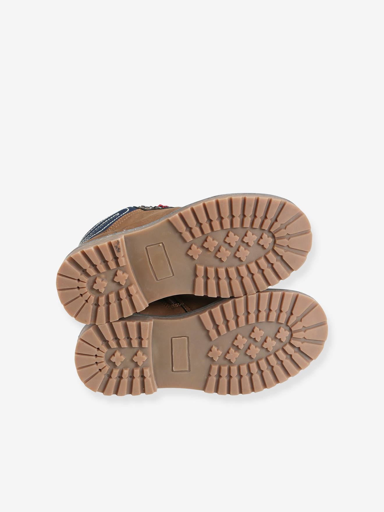 Botas de cano curto com zíper e cadarço, para meninos, marrom médio liso