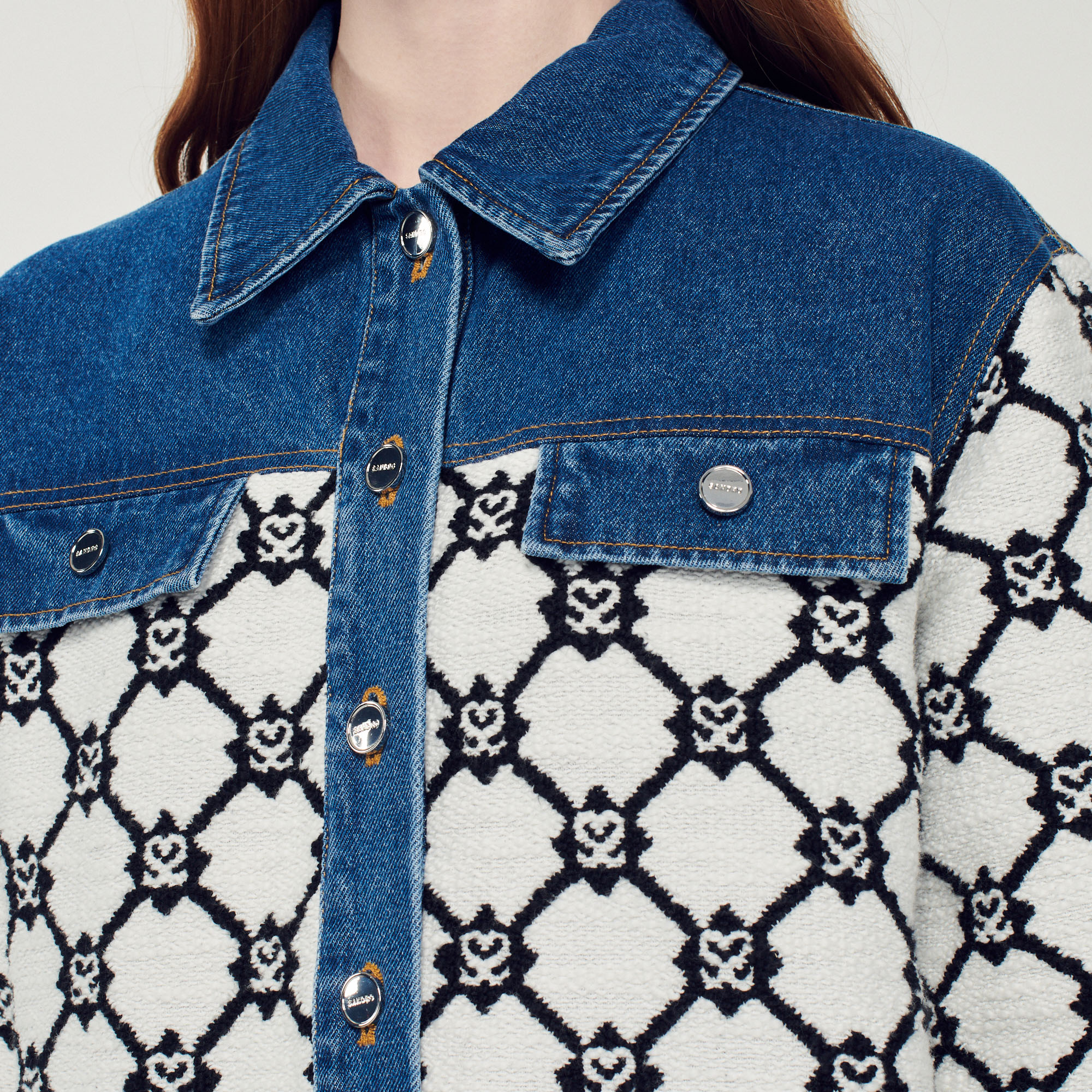 Cardicoat en maille et denim