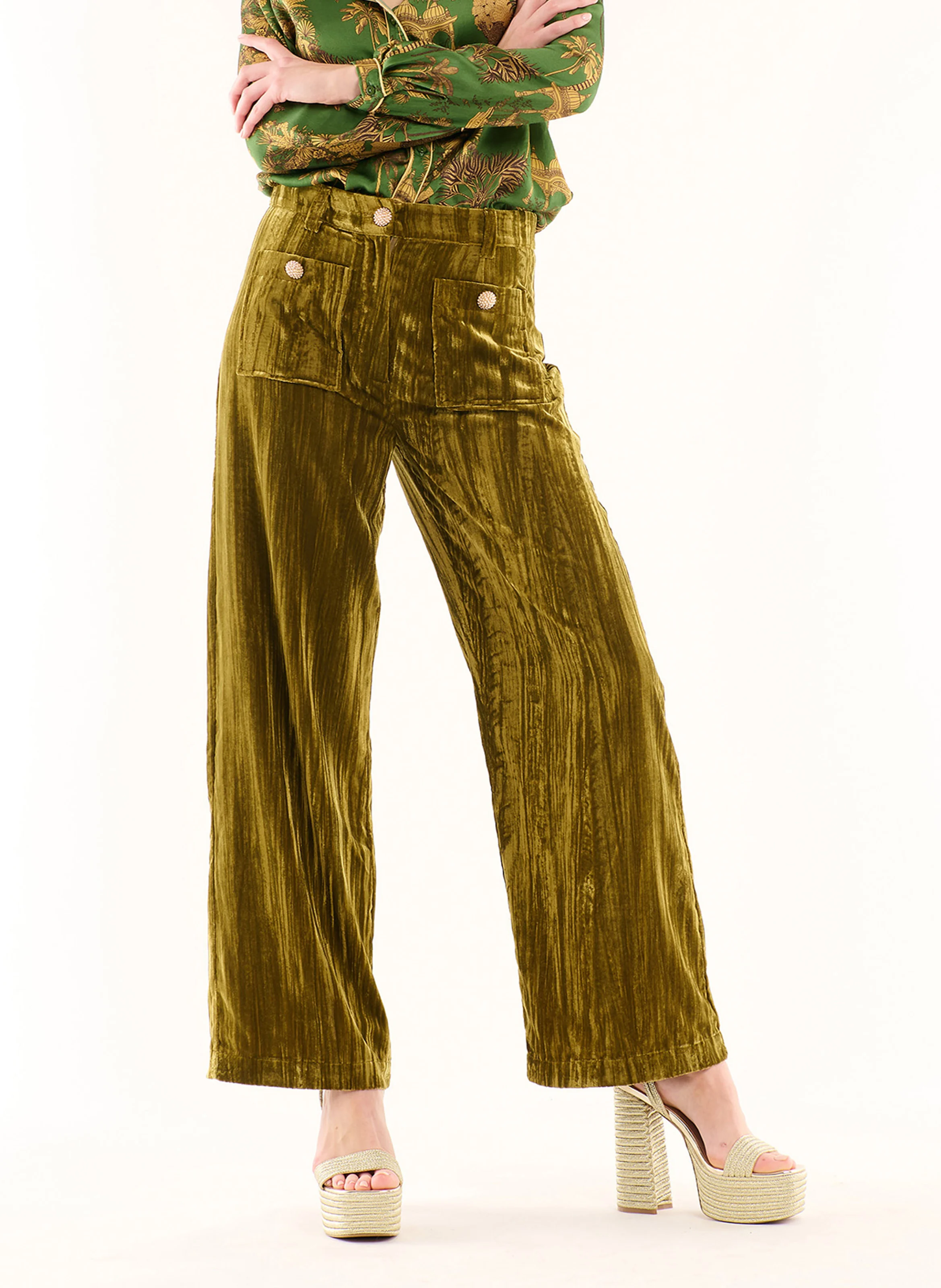 KOFFI - Pantalon large effet velours | Kaki