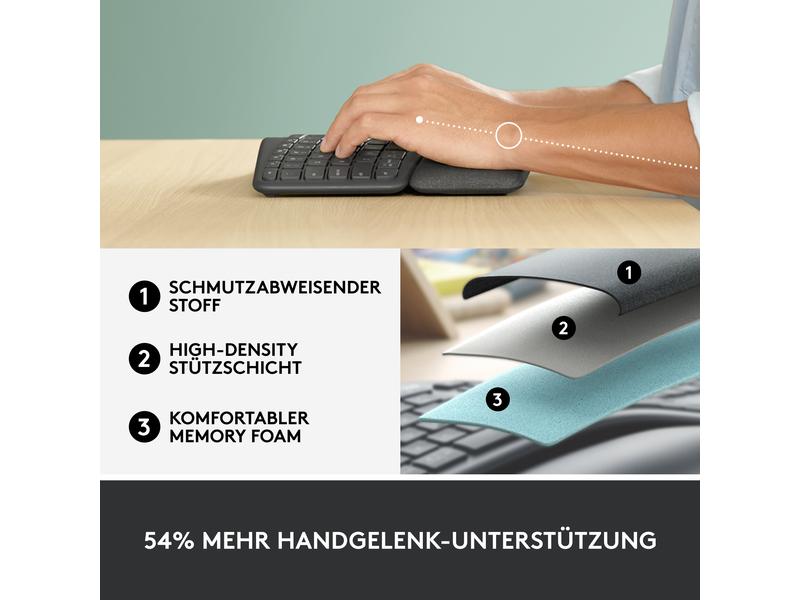 Logitech Tastatur K860 for Business Ergonomische und kabellose Tastatur mit Logi Bolt Empfänger