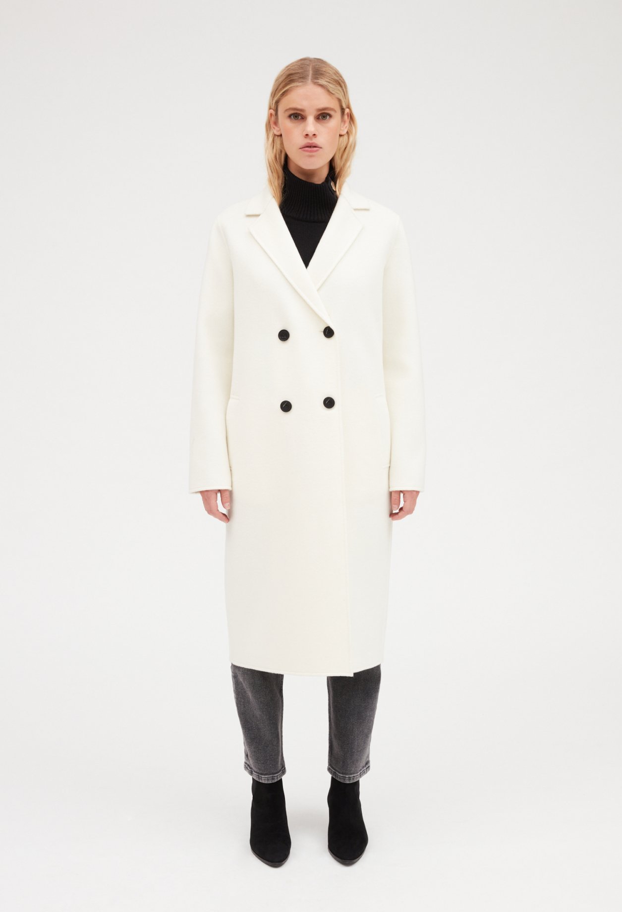 Manteau ecru droit mi-long