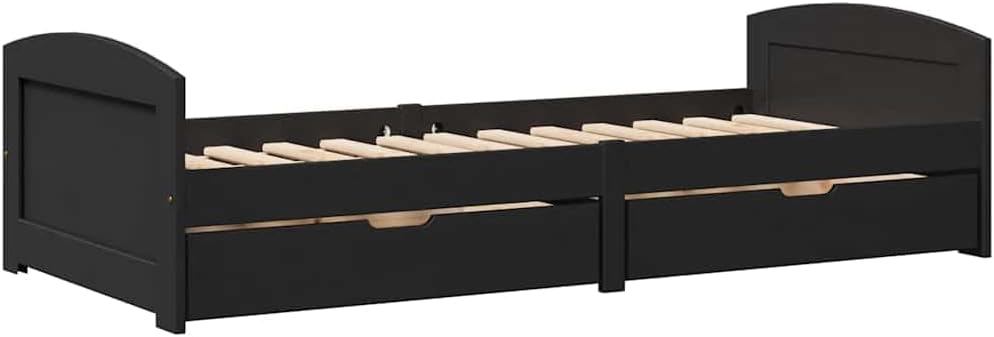 vidaXL Tagesbett mit 2 Schubladen ohne Matratze iRun Schwarz 90x200cm, Sofabett, Beistellbett, Tagesbett Holz, Gästebett, Schlafsofa