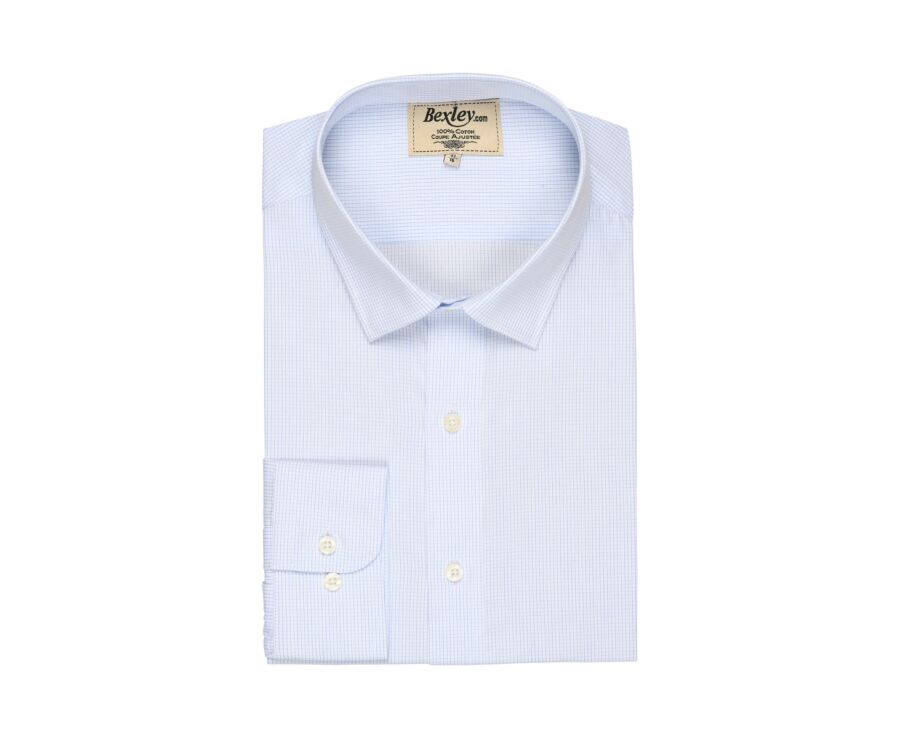 Chemise coton blanche carreaux fins bleus - BONIFACE