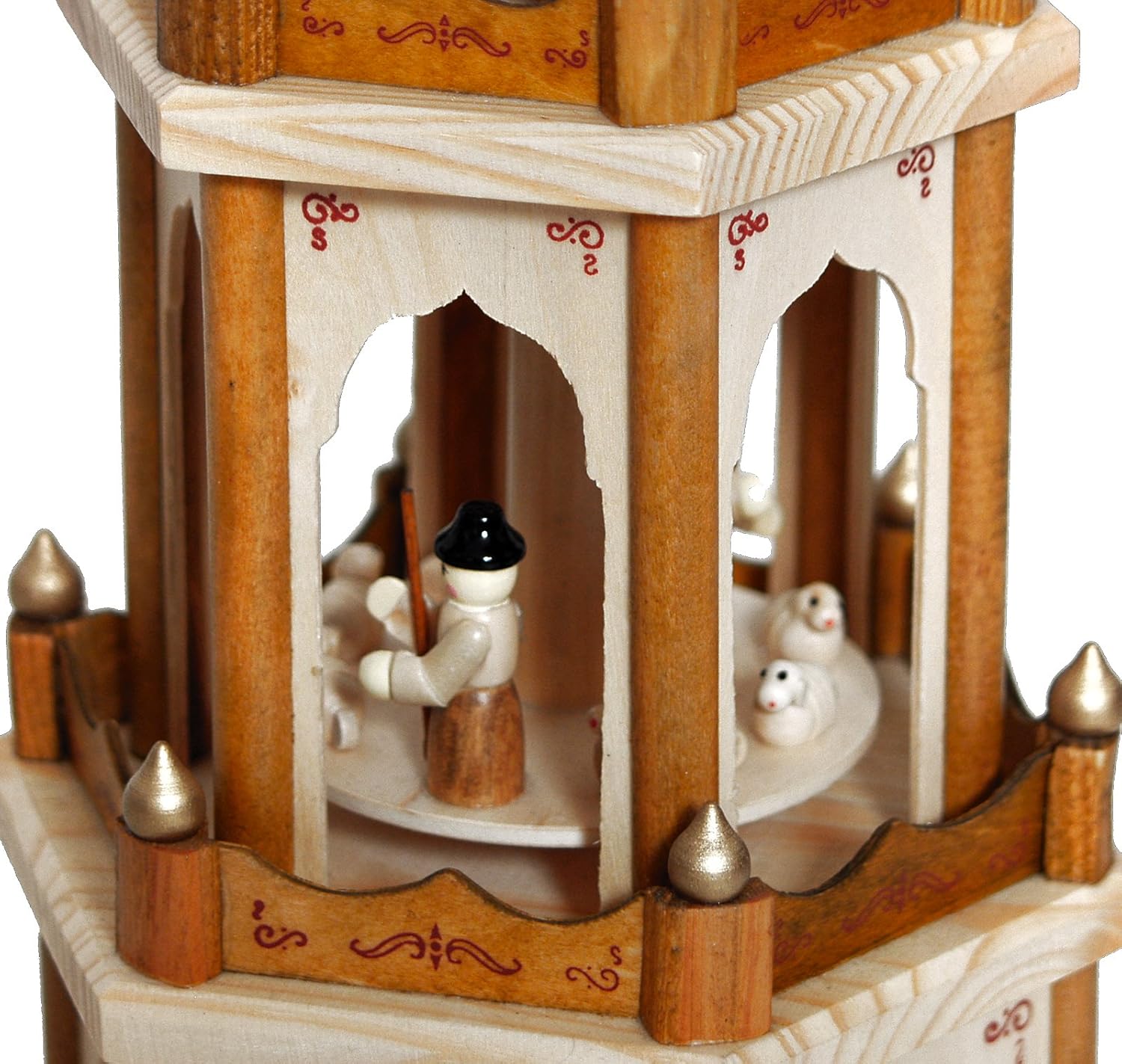 BRUBAKER Weihnachtspyramide inkl. 50er Pack Pyramidenkerzen Weiß - Große 4-stöckige Holzpyramide mit Holz Figuren Handbemalt - 60 cm Pyramide Weihnachten - Drehbare Tischpyramide - Natur