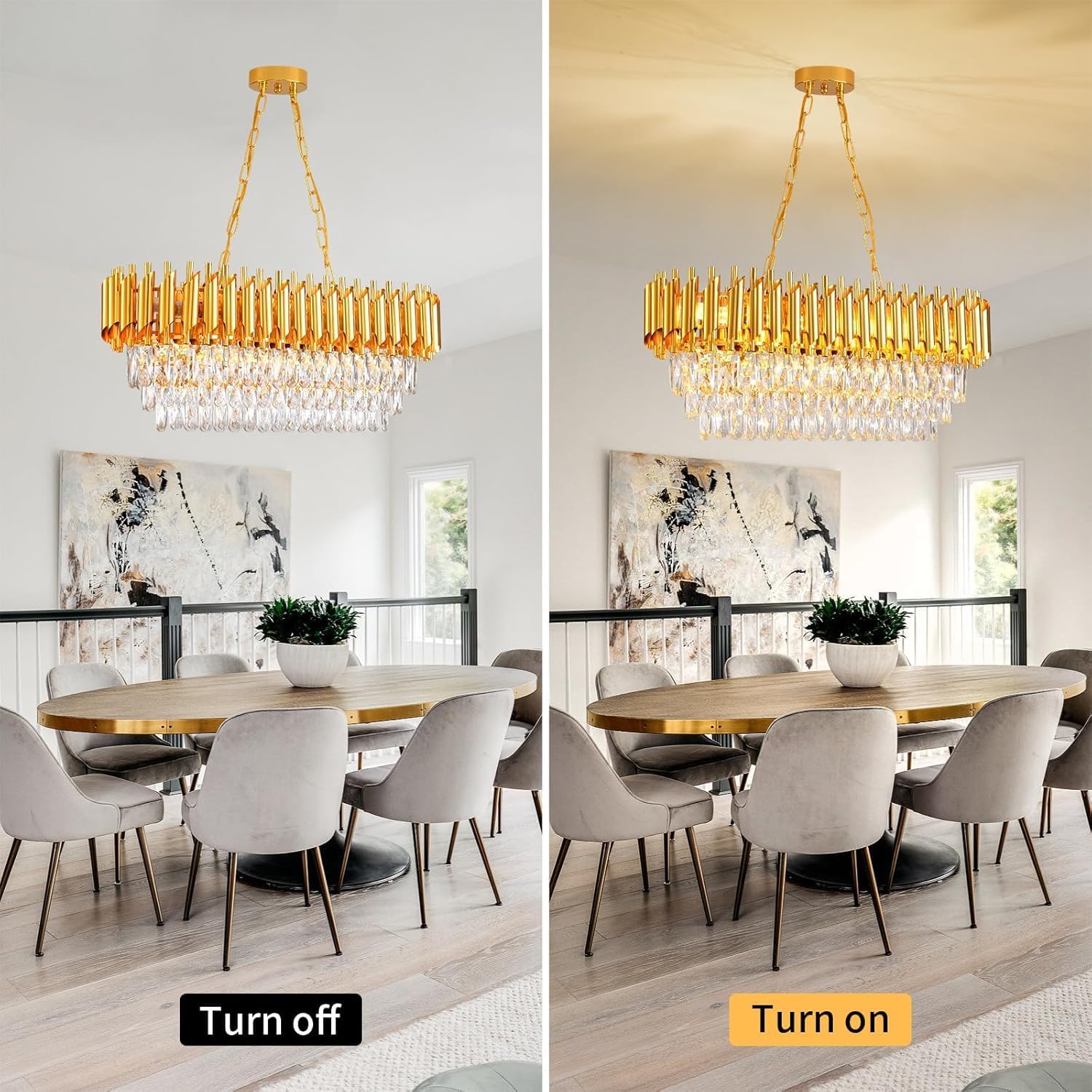 Moderne Kristall-Kronleuchter für Esszimmer 8-Licht Gold Kristall-Kronleuchter Wohnzimmer Oval Zeitgenössische Decke Hängelicht Anhänger Leuchte für Küche Insel Restaurant L80CM