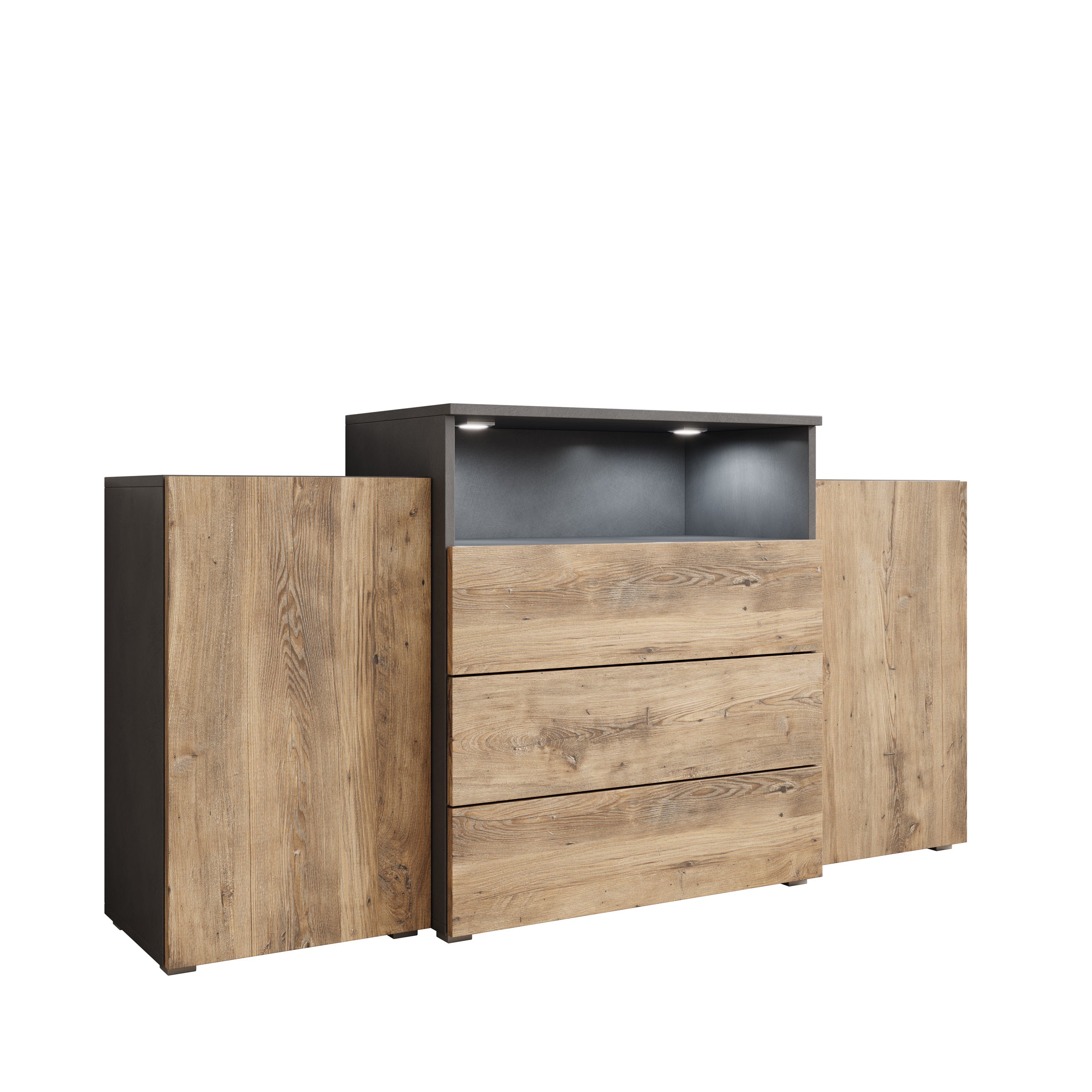 Universal - Dressoir met LED - Eikenpatroon/Grijs - 150x39x81 cm