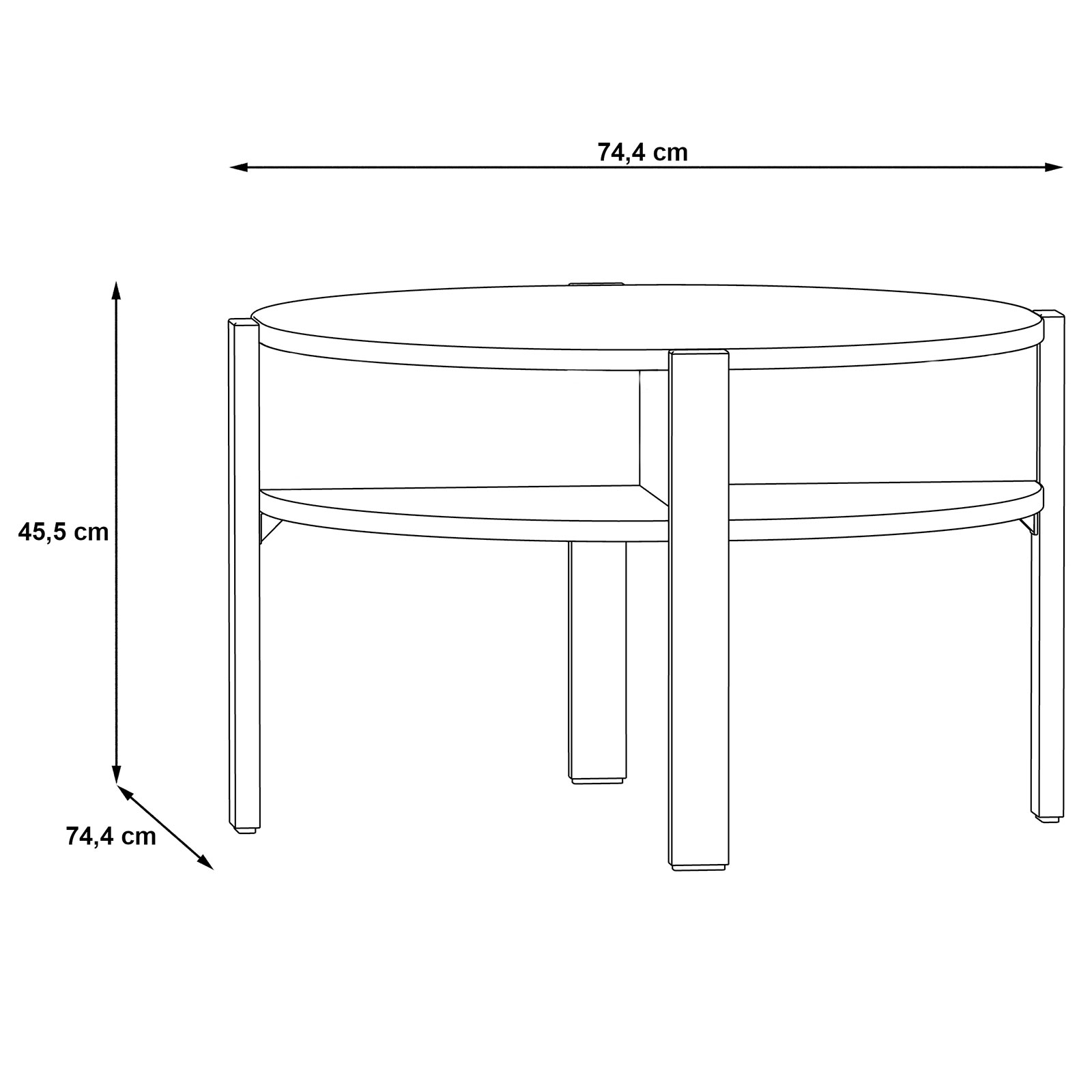 Couchtisch - schwarz matt - Ø 74,7 cm