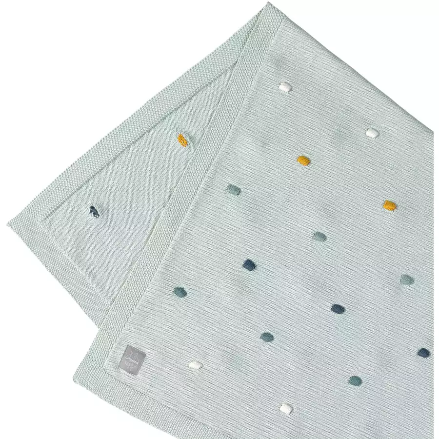 LÄSSIG Babydecke gestrickt Dots light mint 80 x 100 cm
