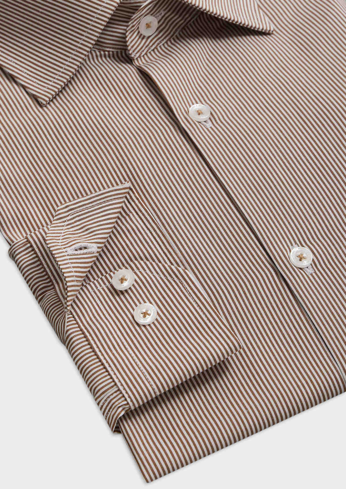 Chemise habillée Slim en popeline de coton blanc à rayures taupe