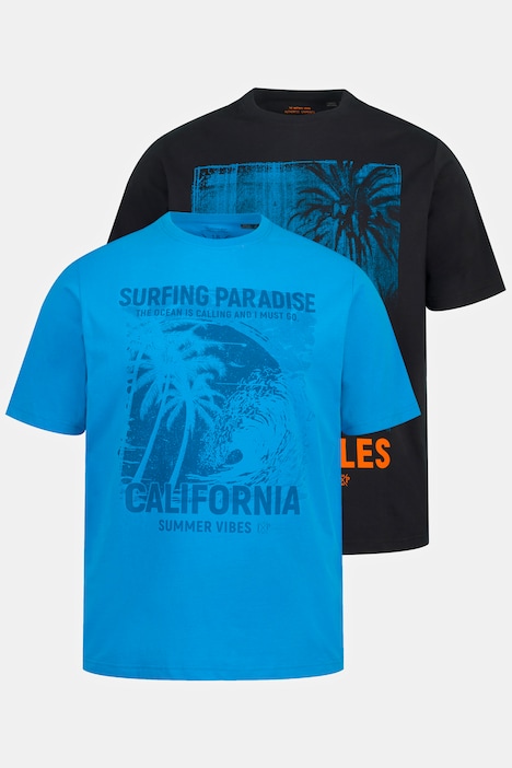 T-Shirts, 2er-Pack, Halbarm, Palmen Print, Rundhals
