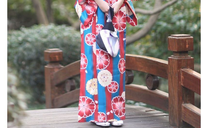 Bloomsoon - Gestreept bloemenprint kimono kostuum / set