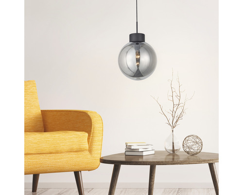 Hanglamp, 1-lichts, HxØ 120x30 cm, zwart/gerookt glas