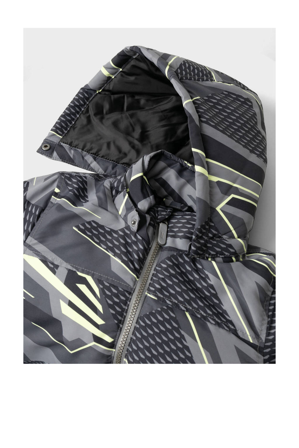 NAME IT winterjas NKMMAX met all over print zwart/grijs