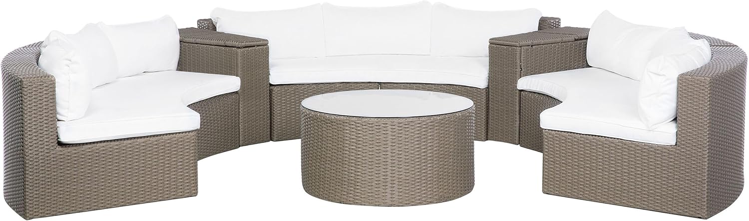 Beliani 9-Sitzer Lounge Set Rattan braun rund mit Auflagen weiß Couchtisch Severo