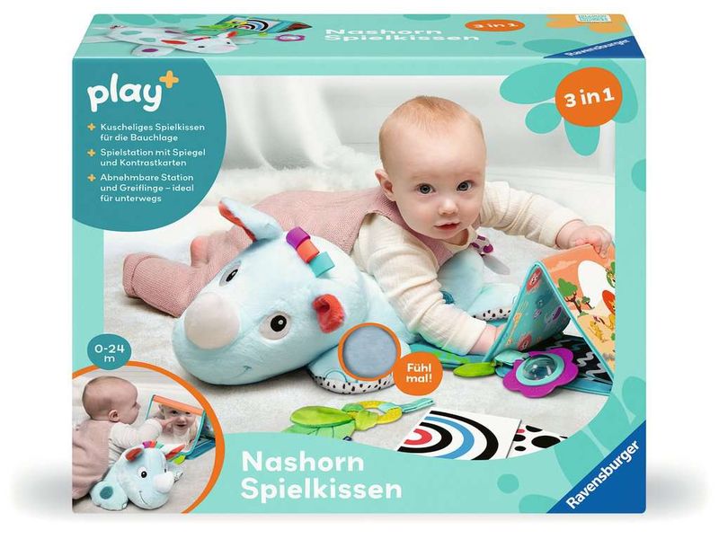 play  Nashorn Spielkissen Kuscheliges Kissen für die Bauchlage