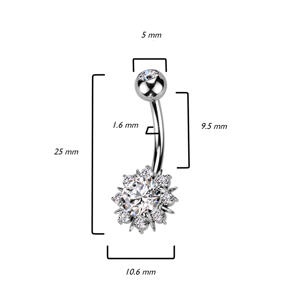 (10mm) 316L Chirurgenstahl Bauchnabelpiercing Gewindeverschluss Sonnenblume mit Strass - Gold