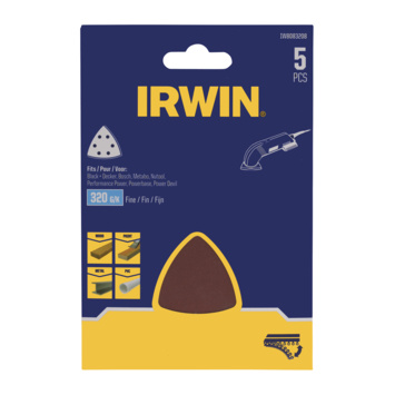 Irwin schuurvel driekhoek 95 x 95 mm zelfhechtend K320, 5 stuks