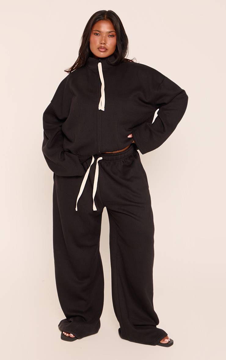 Noir Joggers Grande Taille À Cordon Contrasté