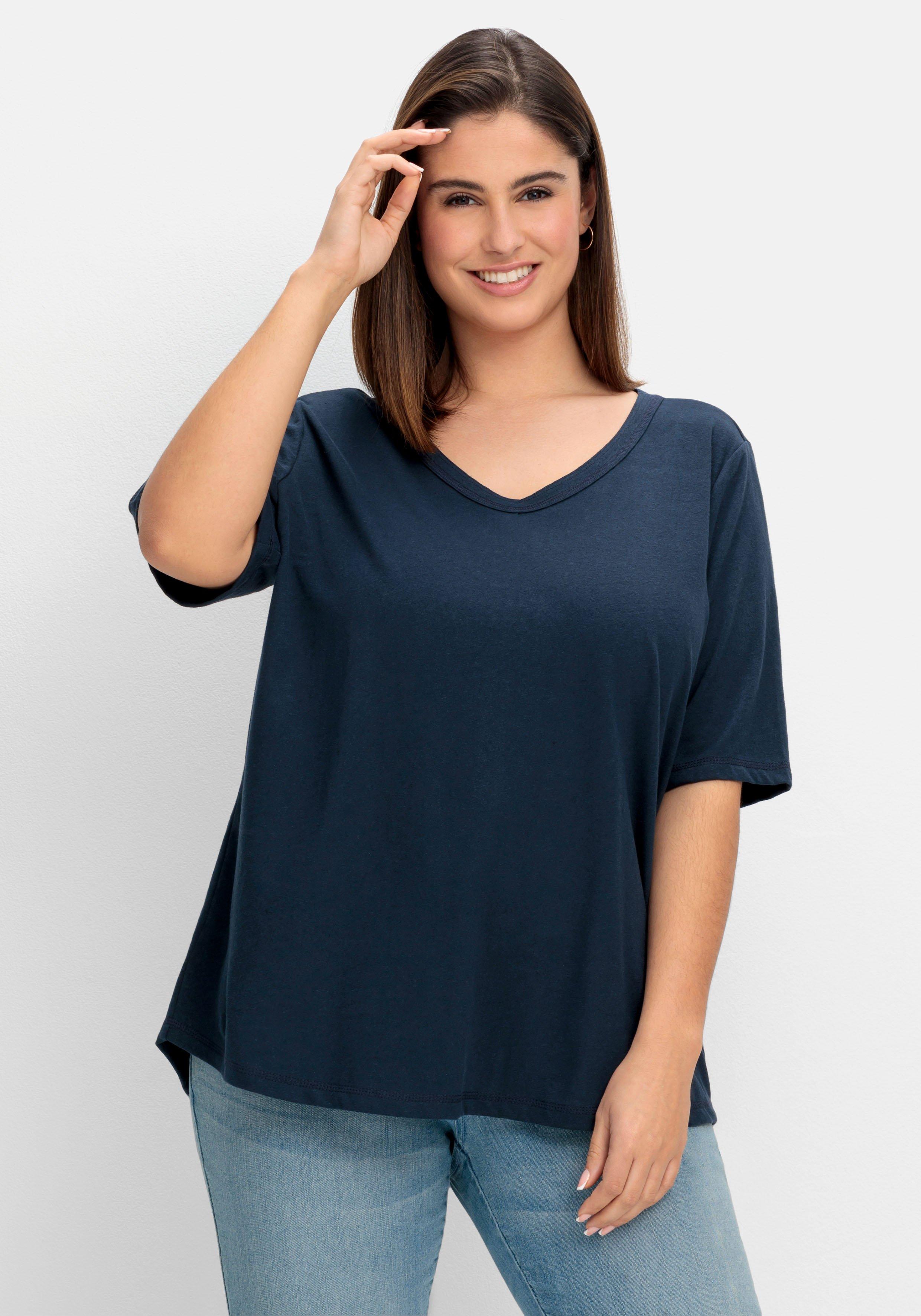 Shirt im Leinen-Mix, mit Druck hinten