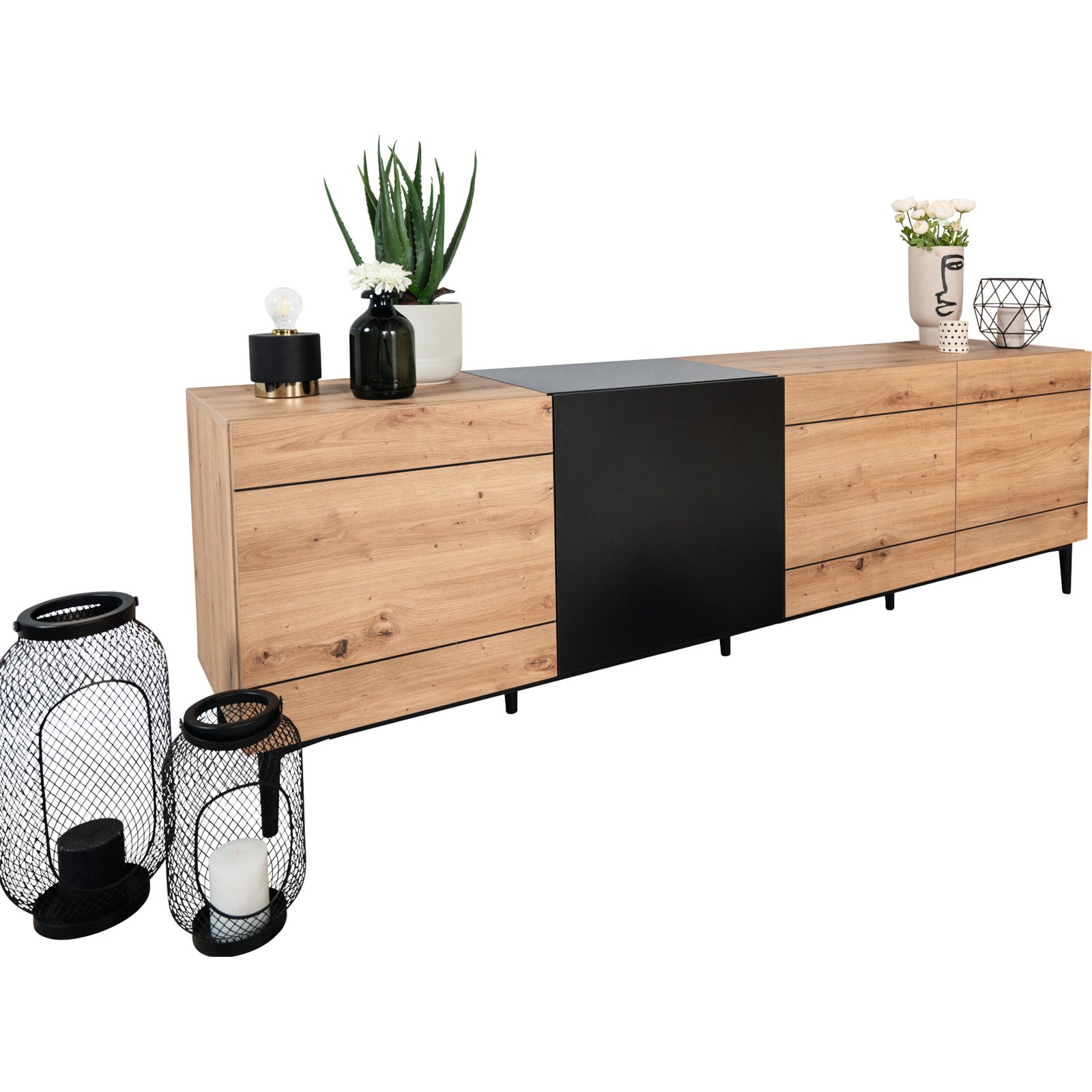 TV-Möbel Joe Dekor Eiche Artisan schwarz 200 x 65 x 42 cm