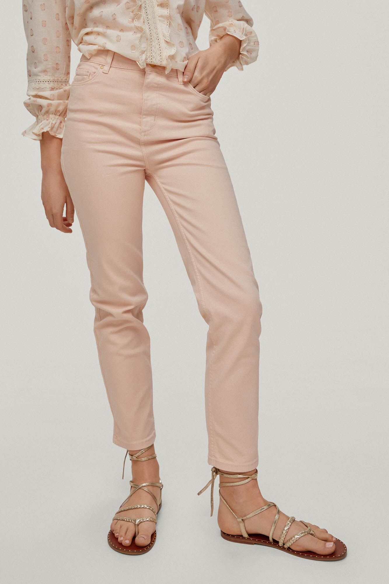 Calça jeans slim fit com 5 bolsos - Rosa