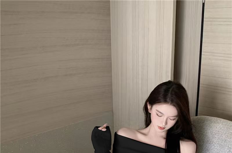 westworlds - Lange mouw off-shoulder effen trekkoord mini gebreide manteljurk