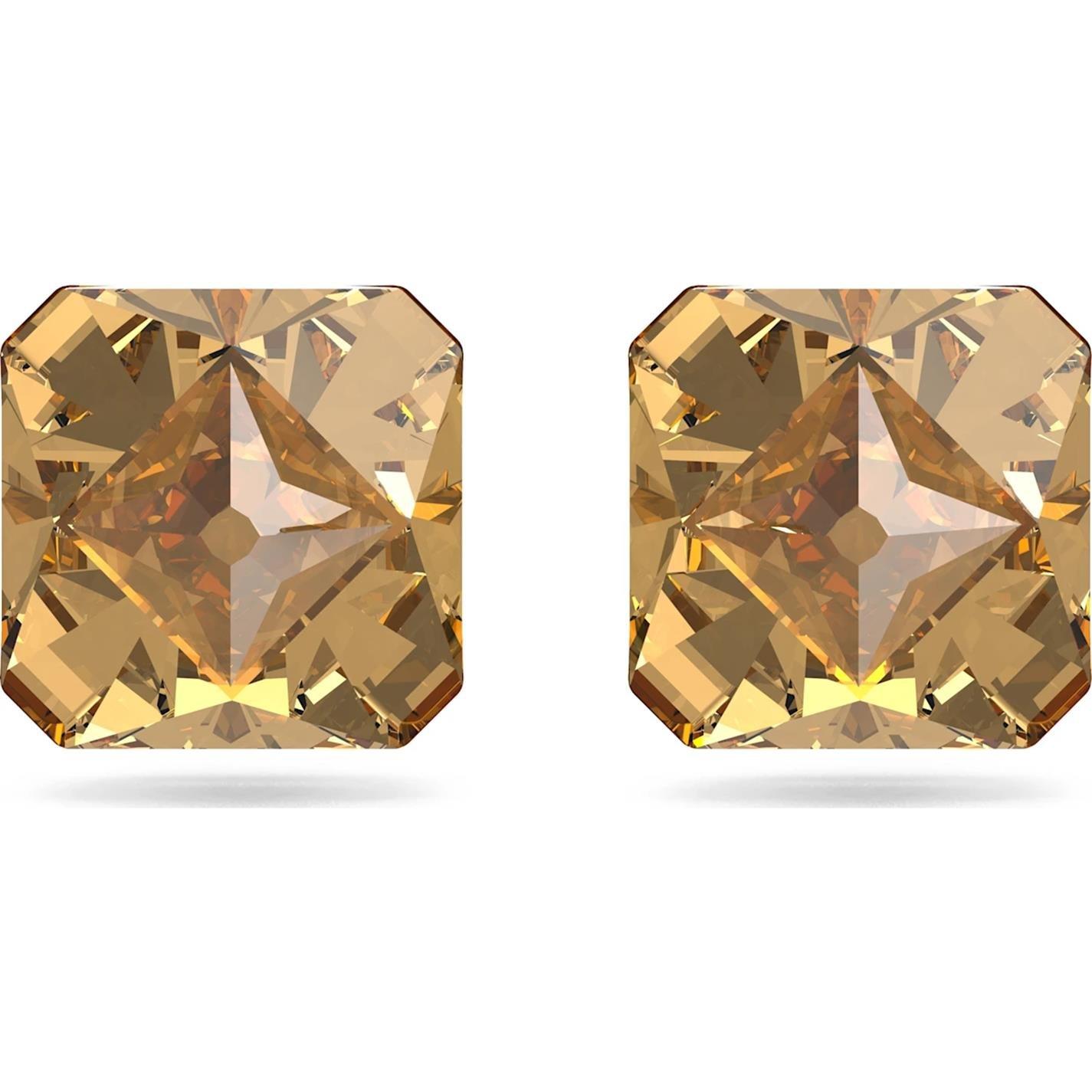Swarovski Matrix stud earrings, Pyramid cut, Yellow, Gold tone plated