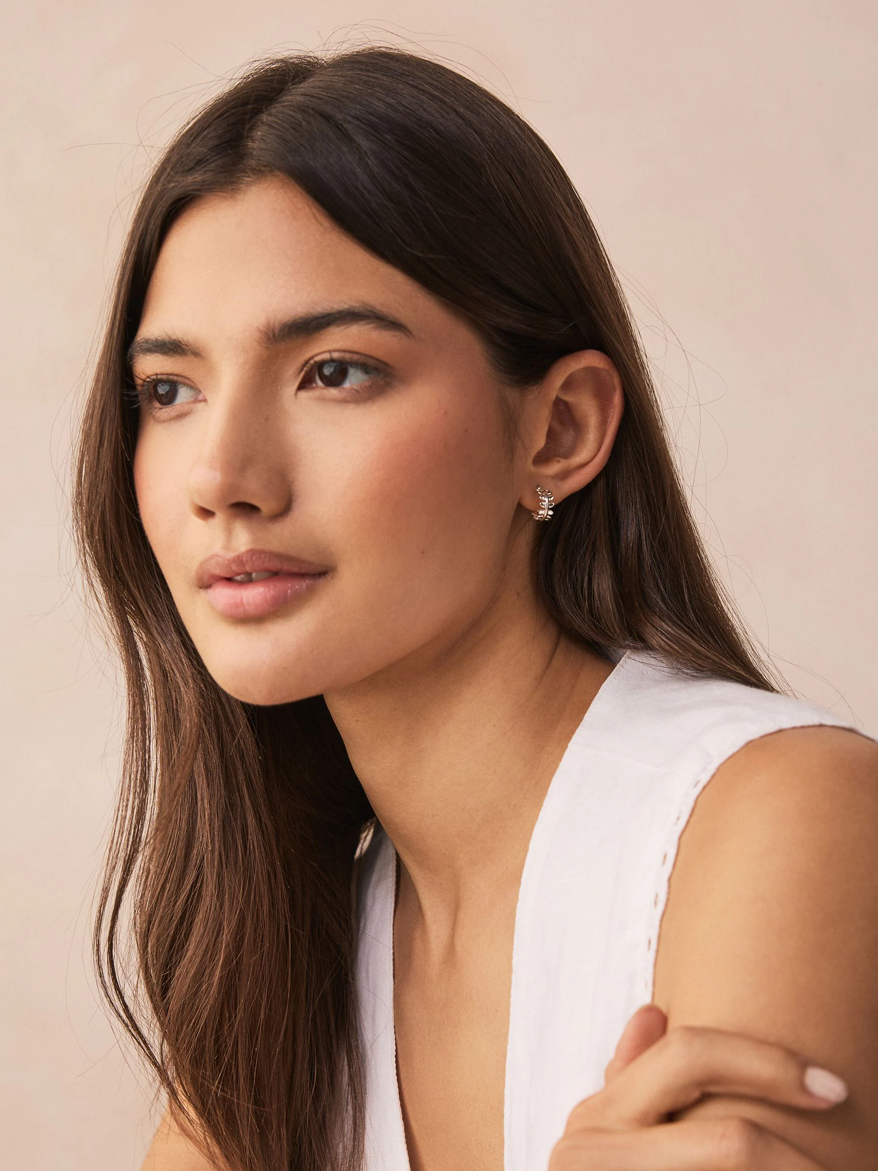 Zilverkleurig - Mini Leaf Hoop Earrings