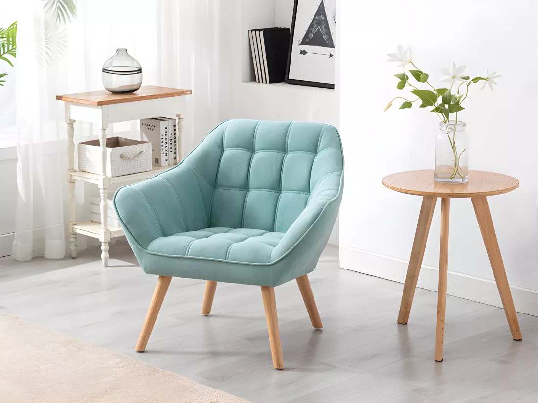 Canapé 2 places et fauteuil en tissu vert d'eau CASERTA