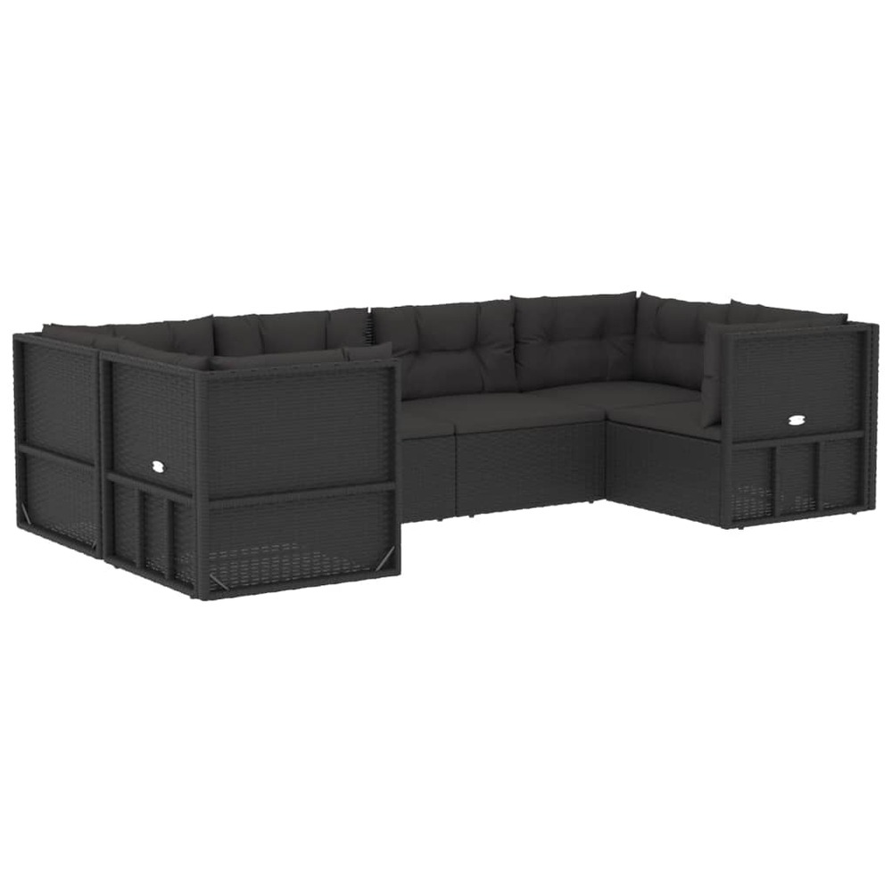 Salon de jardin meuble d'extérieur ensemble de mobilier 6 pièces avec coussins noir résine tressée