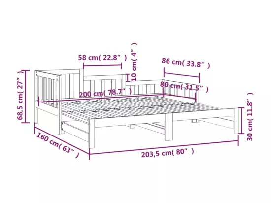 Lit coulissant sans matelas 2x(80x200) cm Bois de pin massif