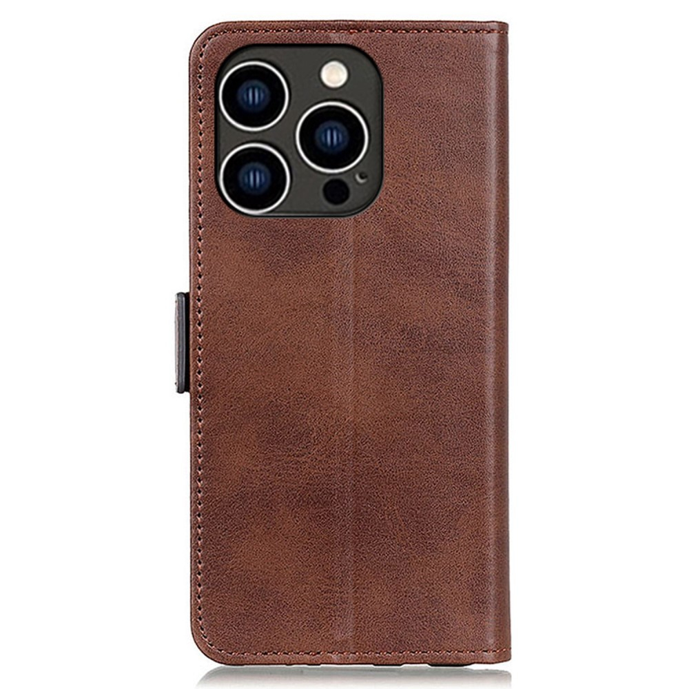 iPhone 14 Pro Vintage Leder Tasche Flip Cover mit Kartenfächer - Braun