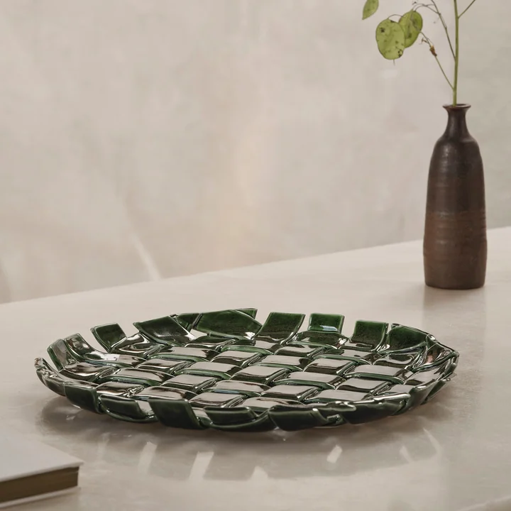 Ferm Living - Plait Servierplatte, emerald green