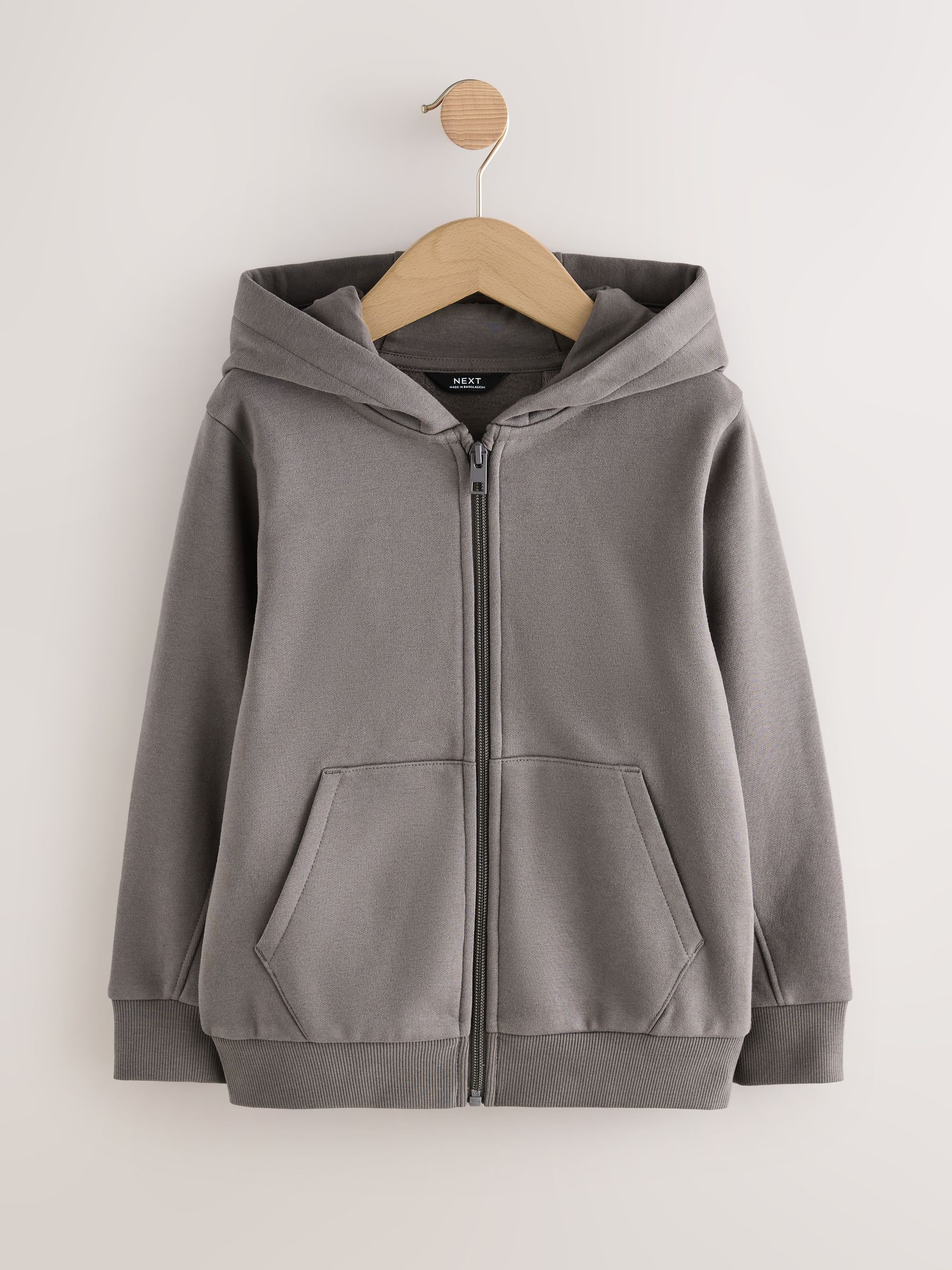 Lichtbruin - Effen hoodie met doorlopende rits (3-16 jr)