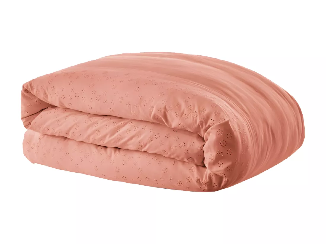 POLA - Housse de Couette 260x240cm Coton Coloris Rose Boisé avec Détails Ajourés