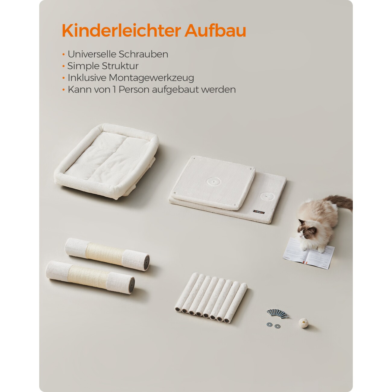 FEANDREA Kratzbaum 101cm große Plattform weiß