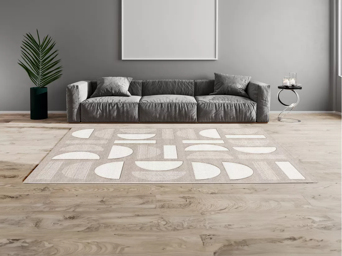 Tapis géométrique en relief - 160 x 230 cm - Gris et beige - GRAFITA