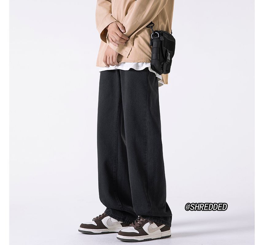 Posive - Mid Rise Washed Straight Leg Jeans