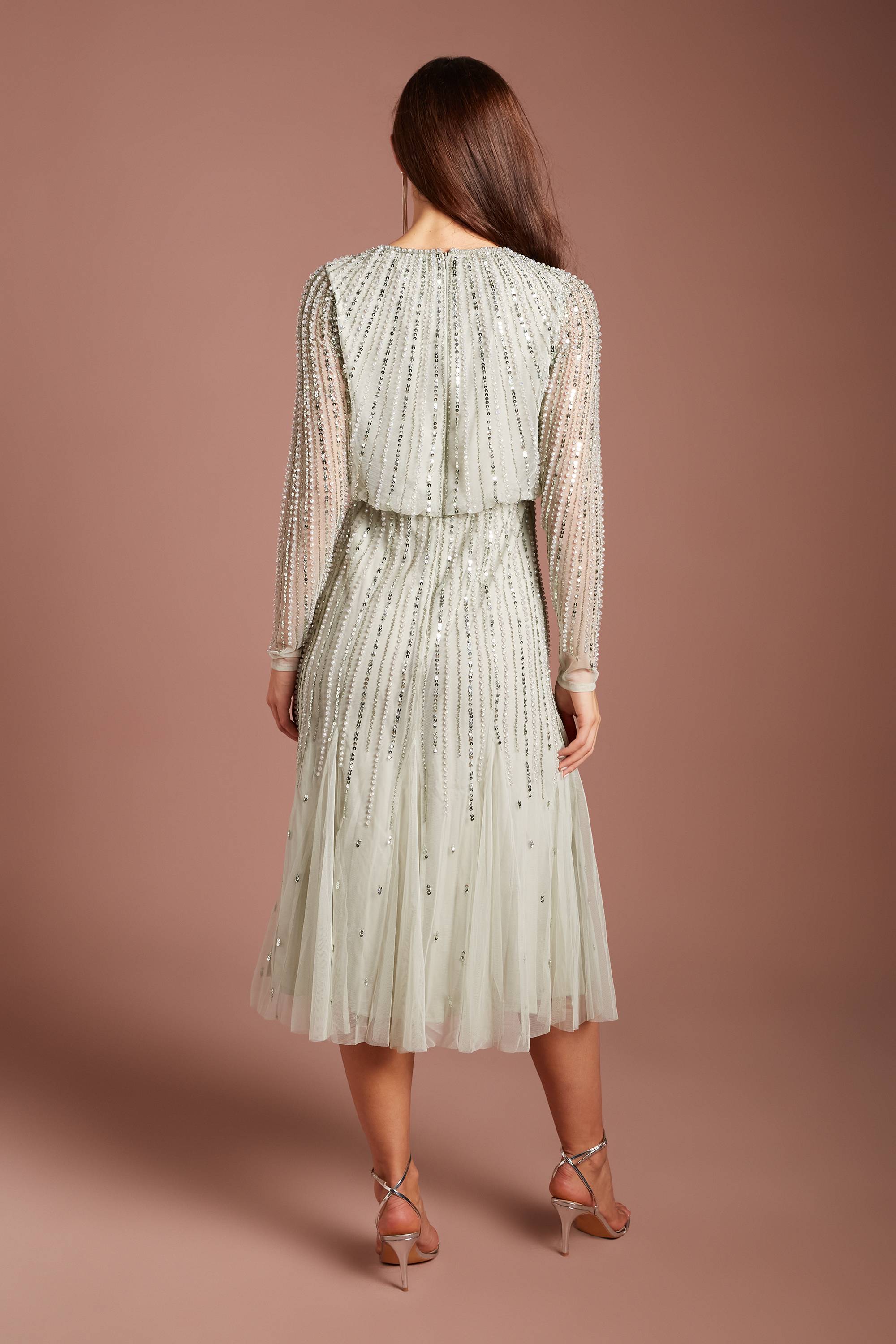 Coast Robe Mi-Longue à Manches Longues et Sequins de Soirée