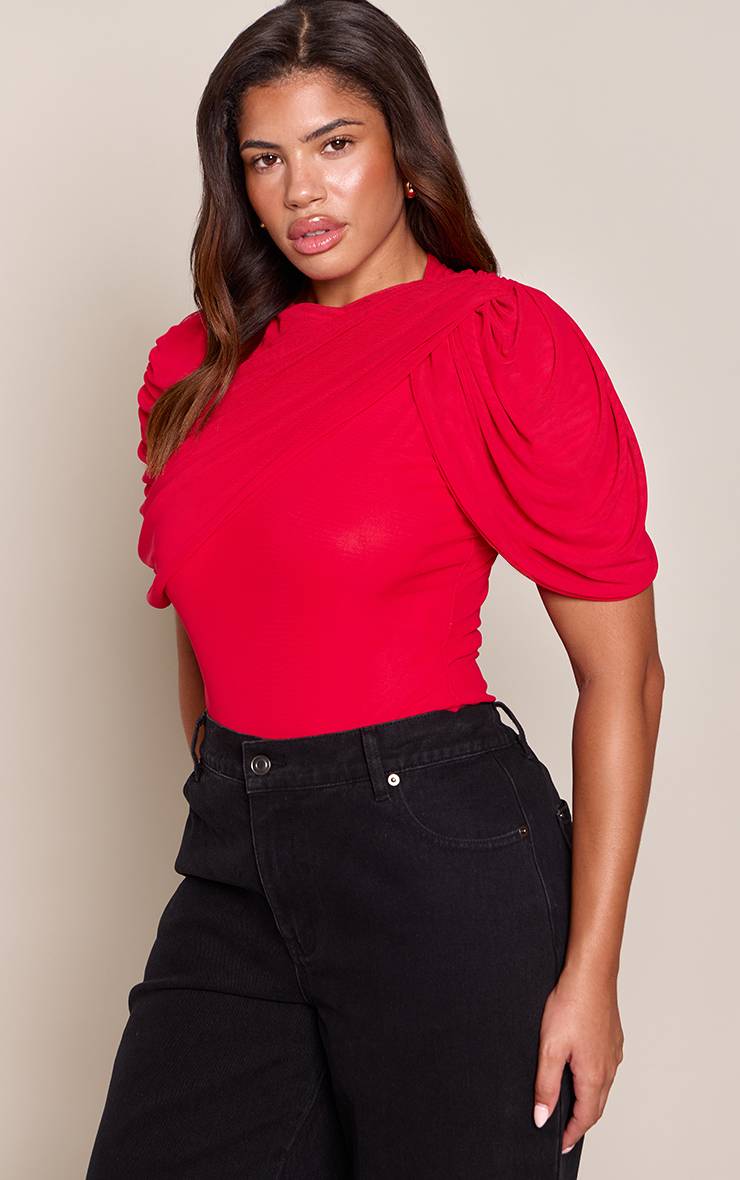 Rouge Body Moulant Shape Mesh À Drapé Extrême
