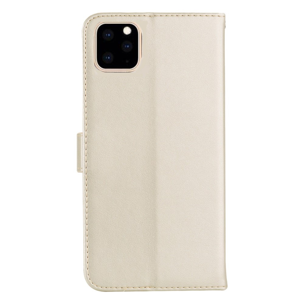 iPhone 14 Pro Max Leder Tasche Wallet Eulen Mandala Imprint - Gold